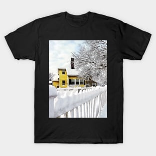 Yellow House with Snow Covered Picket Fence T-Shirt